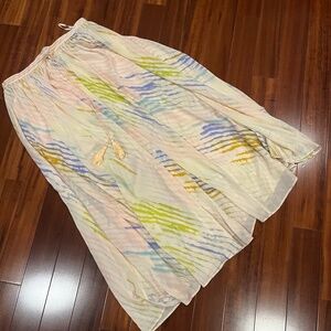 Free People Skirt Midi Maxi Flowy Printed Pink Peach Elastic Drawstring Sz Large